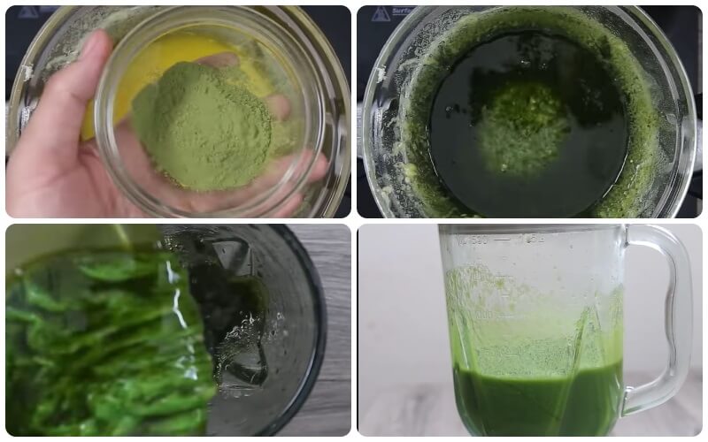 Pha thêm bột matcha và mang hỗn hợp đem xay cho mịn